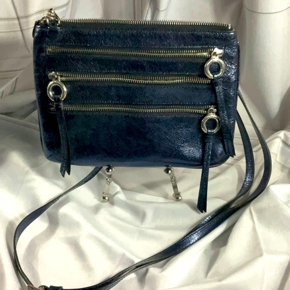 BRIGHTON Navy blue metallic leather crossbody/shoulder bag